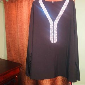 Black long sleeve blouse with silver sequencing